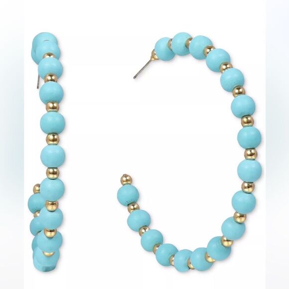 I.n.c. International Concepts Gold-Tone Large Color Bead C-Hoop Earrings - blue - Picture 1 of 4